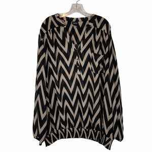 Torrid Black Tan Chevron Smocked Popover Blouse Plus Size Woman's 5XL